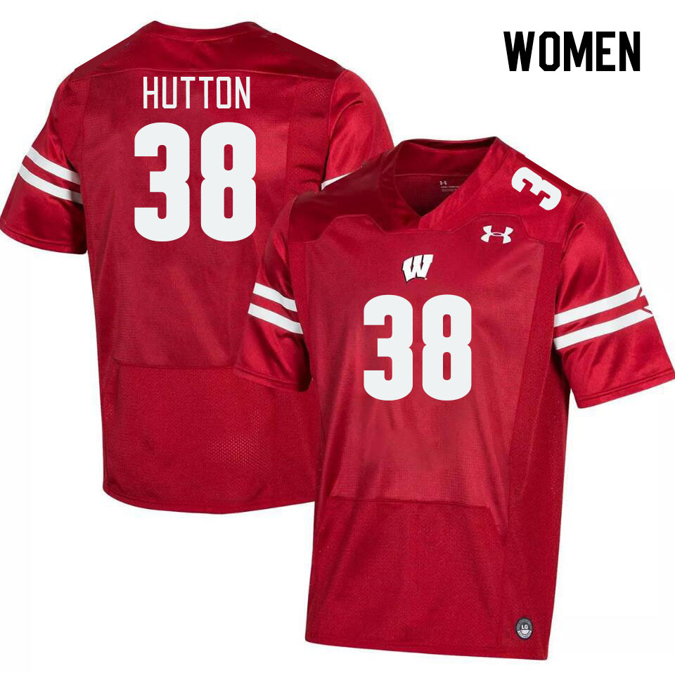 Women #38 Lee Hutton Winsconsin Badgers College Football Jerseys Stitched Sale-Red - Click Image to Close